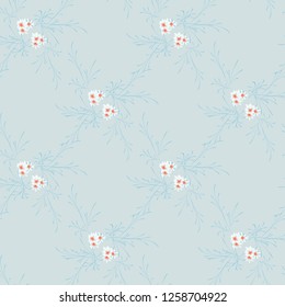 Little Flowers. Seamless Pattern with Pretty Daisy Flowers. Feminine Rapport for Linen, Fabric, Wallpaper in Trendy Liberty Style. Colorful Seamless Pattern with Tiny Flowers. Vector Background.