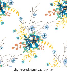 Little Flowers. Seamless Pattern with Pretty Wildflowers. Girlie Natural Background in Country Style with Small Blossoms of Daisy Flowers. Vector Ditsy Pattern for Paper, Linen, Chintz. Floral Texture