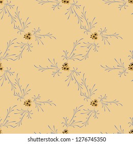 Little Flowers. Seamless Pattern with Pretty Daisy Flowers. Feminine Rapport for Linen, Fabric, Wallpaper in Trendy Rustic Style. Colorful Seamless Pattern with Tiny Flowers. Vector Background.