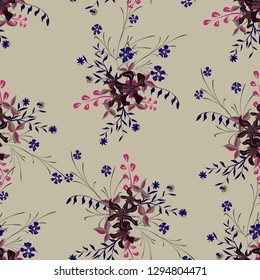 Little Flowers. Seamless Pattern with Pretty Wildflowers. Girlie Natural Background in Liberty Style with Small Blossoms of Daisy Flowers. Vector Ditsy Pattern for Fabric, Textile. Floral Texture