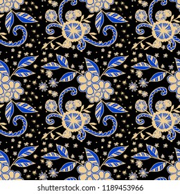 Little Flowers. Seamless Pattern in Rustic Style. Summer Floral Texture with Hand Drawn Doodles. Small Natural Rapport for Fabric, Cloth, Textile. Vector Seamless Background with Wild Flowers.