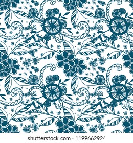 Little Flowers. Seamless Pattern in Rustic Style. Autumn Floral Texture with Hand Drawn Doodles. Small Natural Rapport for Fabric, Cloth, Textile. Vector Seamless Background with Wild Flowers.
