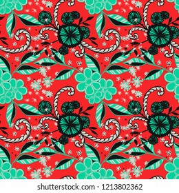 Little Flowers. Seamless Pattern in Rustic Style. Summer Floral Texture with Hand Drawn Doodles. Small Natural Rapport for Chintz, Linen, Textile. Vector Seamless Background with Wild Flowers.