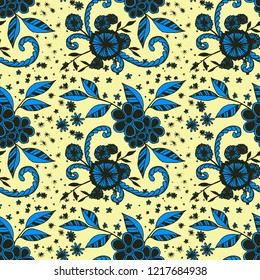 Little Flowers. Seamless Pattern in Rustic Style. Spring Floral Texture with Hand Drawn Doodles. Small Natural Rapport for Dress, Cloth, Paper. Vector Seamless Background with Wild Flowers.