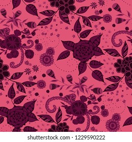 Little Flowers. Seamless Pattern in Rustic Style. Summer Floral Texture with Hand Drawn Doodle Blossoms, Leaves and Buds. Small Natural Rapport for Dress, Cloth, Paper. Vector.