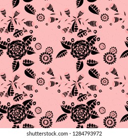 Little Flowers. Seamless Pattern in Rustic Style. Autumn Floral Texture with Hand Drawn Doodle Blossoms, Leaves and Buds. Small Natural Rapport for Dress, Cloth, Paper. Vector.