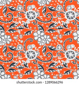 Little Flowers. Seamless Pattern in Rustic Style. Autumn Floral Texture with Hand Drawn Doodles. Small Natural Rapport for Dress, Cloth, Paper. Vector Seamless Background with Wild Flowers.