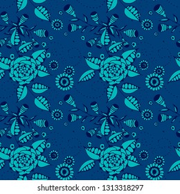 Little Flowers. Seamless Pattern in Rustic Style. Autumn Floral Texture with Hand Drawn Doodle Blossoms, Leaves and Buds. Small Natural Rapport for Dress, Print, Paper. Vector.