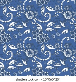 Little Flowers. Seamless Pattern in Rustic Style. Spring Floral Texture with Hand Drawn Doodles. Small Natural Rapport for Chintz, Linen, Textile. Vector Seamless Background with Wild Flowers.