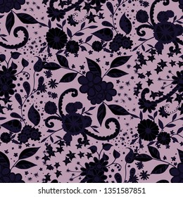 Little Flowers. Seamless Pattern in Rustic Style. Summer Floral Texture with Hand Drawn Doodle Blossoms, Leaves and Buds. Small Natural Rapport for Dress, Cloth, Paper. Vector Zentangle.