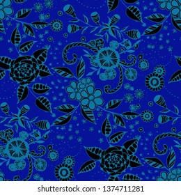 Little Flowers. Seamless Pattern in Rustic Style. Summer Floral Texture with Hand Drawn Doodle Blossoms, Leaves and Buds. Small Natural Rapport for Fabric, Cloth, Textile. Vector.