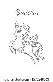 Little flying magical unicorn for a coloring book
