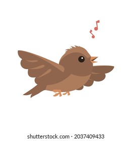 Little flying sparrow on a white background. Template for design and decoration. Vector isolated cartoon bird illustration