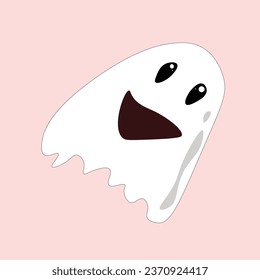 little flying white ghost illustration cute ghost flying from left to right halloween decoration pink background
