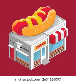 little food shop isometric vector illustration design