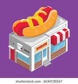 little food shop isometric vector illustration design