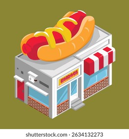 little food shop isometric vector illustration design