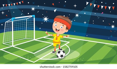 Little Football Player Posing With Ball