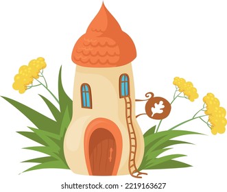 Little forest cottage. Fairy village house icon isolated on white background