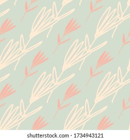 Little forest flowers seamless pattern in sketch style. Cute floral wallpaper. Design for fabric, textile print, wrapping paper, cover. Naive art vector illustration.
