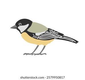 Little forest tit bird. Flying feathered. Animals, nature and ornithology. Cartoon vector illustration isolated on white background