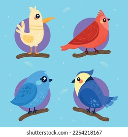 little four birds in branches