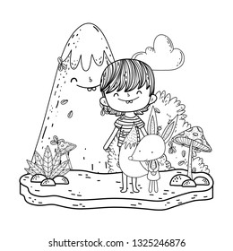little fox with boy in the landscape characters