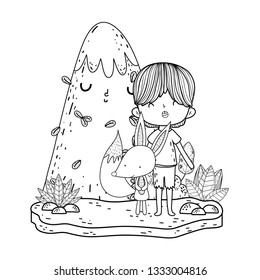little fox with boy in the landscape characters