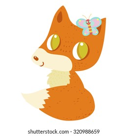 Little Fox with a butterfly on her head