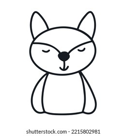 Little fox christmas character doodle illustration. Contour isolated image of an animal. Hand drawn sketch festive winter forest animal vector