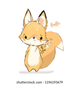 Little fox with flowers