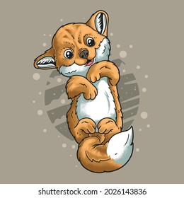 little fox funny lazy illustration vector grunge style