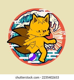 little fox illustration for new year logo, notebook, and background