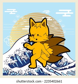 little fox illustration for new year logo, notebook, and background