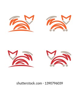Little Fox Jumping Line Abstract Style Logo Illustration