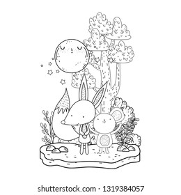 little fox and mouse in the landscape characters