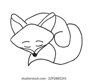 Little fox outline illustration vector image. 
Hand drawn fox artwork. 
Simple cute original logo of a monochrome fox.
Hand drawn illustration for posters, cards, t-shirts.