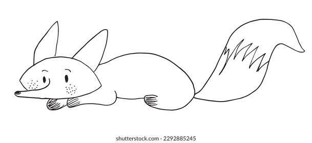 Little fox outline illustration vector image. 
Hand drawn fox artwork. 
Simple cute original logo of a monochrome fox.
Hand drawn illustration for posters, cards, t-shirts.