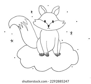 Little fox outline illustration vector image. 
Hand drawn fox artwork. 
Simple cute original logo of a monochrome fox.
Hand drawn illustration for posters, cards, t-shirts.