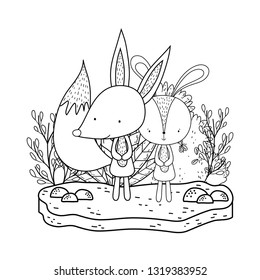 little fox and rabbit in the landscape characters