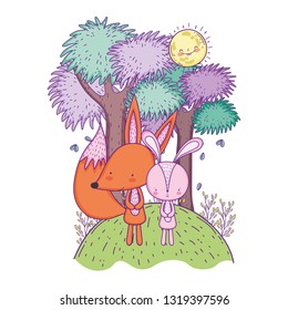 little fox and rabbit in the landscape characters
