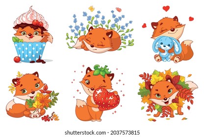 Little fox set. Cartoon vector illustration