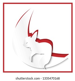 Little fox sleeping on the moon paper cut design