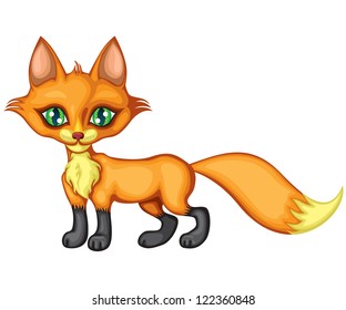 Little Fox Stands Wagging Tail Stock Vector (Royalty Free) 122360848 ...