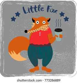 Little Fox - vector handdrawn illustration