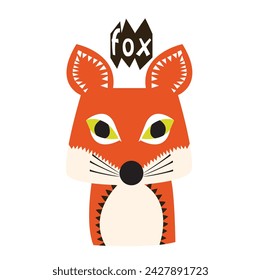 Сute little fox. Vector illustration, isolated on a white background. Concept for children print.