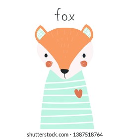 Little fox. Vector illustration for printing on postcard, poster, banner, packaging paper, fabric. Cute baby background.