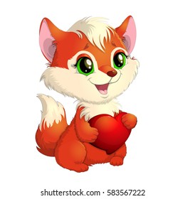 Little fox which keeps the heart in their paws