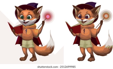 Little Fox assistente personagem conceito arte com renderização casual jogo arte 2D artista mágico design crianças livro ilustração bebê produto ClipArt Elemento Magic Hat cabo robe Shorts e Hoodie Kid