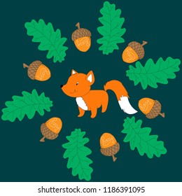 little fox in wreath. cute autumn card
